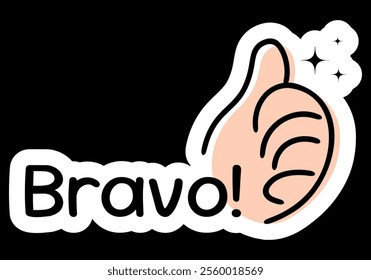 Bravo Text Message with Thumbs Up Illustration for Compliments and Stickers