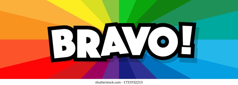 Bravo !, Well done in French language on radial stripes background