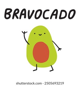 Bravocado. Cute avocado. Flat design. Hand drawn illustration on white background.