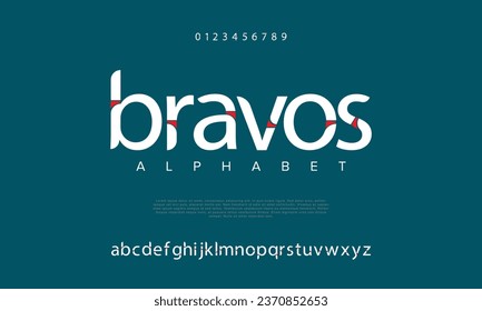 Bravos creative modern urban alphabet font. Digital abstract moslem, futuristic, fashion, sport, minimal technology typography. Simple numeric vector illustration