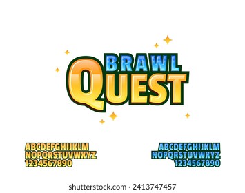 Brawl quest playful funny game logo title text effect with sparkle star