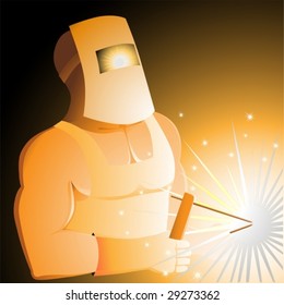 The brawny welder behind work