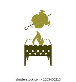 Brazier and chicken icon. Vector illustration