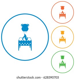 Brazier and chicken icon. Vector illustration

