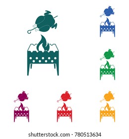 Brazier and chicken icon. Vector illustration

