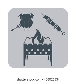 Brazier, chicken and kebab icon. Vector illustration

