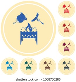 Brazier, chicken and sausage icon. Vector illustration

