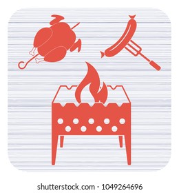 Brazier, chicken and sausage icon. Vector illustration