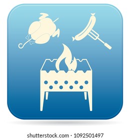 Brazier, chicken and sausage icon. Vector illustration