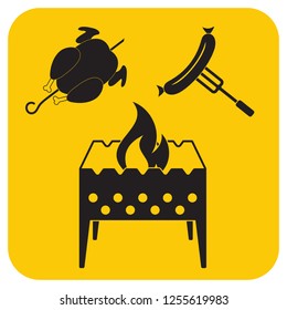 Brazier, chicken and sausage icon. Vector illustration