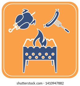 Brazier, chicken and sausage icon. Vector illustration

