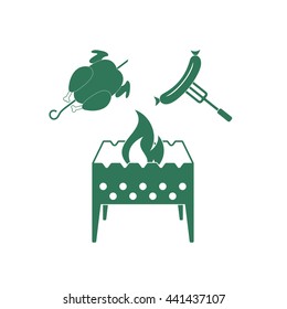 Brazier, chicken and sausage icon. Vector illustration

