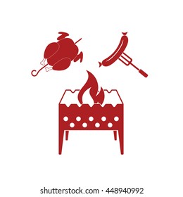 Brazier, chicken and sausage icon. Vector illustration