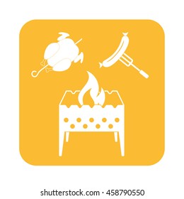 Brazier, chicken and sausage icon. Vector illustration

