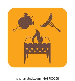 Brazier, chicken and sausage icon. Vector illustration


