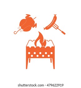Brazier, chicken and sausage icon. Vector illustration