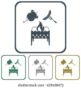 Brazier, chicken and sausage icon. Vector illustration