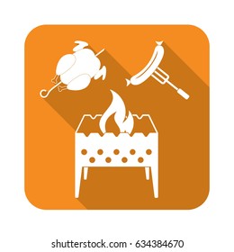 Brazier, chicken and sausage icon. Vector illustration

