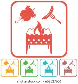 Brazier, chicken and sausage icon. Vector illustration