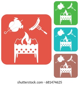 Brazier, chicken and sausage icon. Vector illustration

