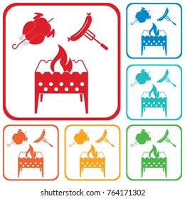 Brazier, chicken and sausage icon. Vector illustration

