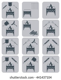 Brazier cooking icons set. Vector illustration

