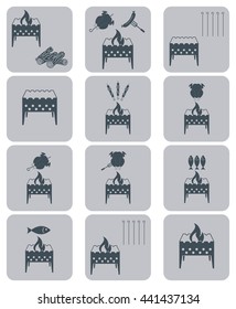 Brazier cooking icons set. Vector illustration

