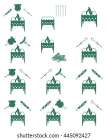 Brazier cooking icons set. Vector illustration

