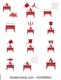 Brazier cooking icons set. Vector illustration

