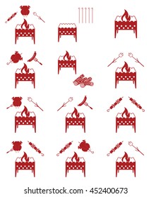 Brazier cooking icons set. Vector illustration

