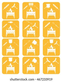 Brazier cooking icons set. Vector illustration

