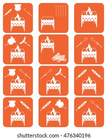 Brazier cooking icons set. Vector illustration

