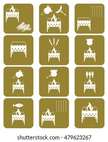 Brazier cooking icons set. Vector illustration

