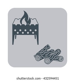 Brazier and firewood icon on gray background. Vector illustration

