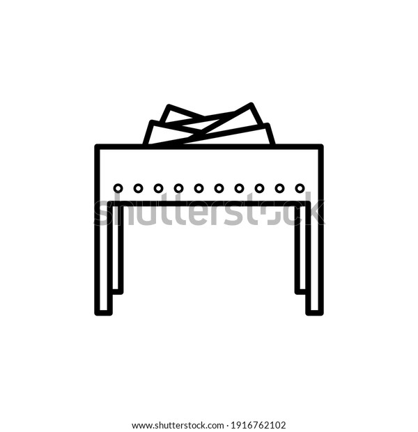 Brazier with firewood icon. Side\
view. Black contour linear silhouette. Vector flat graphic\
illustration. The isolated object on a white background.\
Isolate.