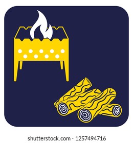 Brazier and firewood icon. Vector illustration

