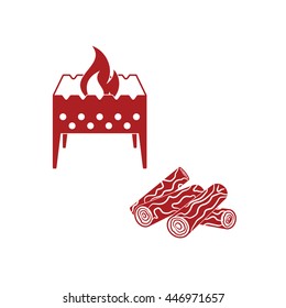 Brazier and firewood icon. Vector illustration