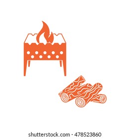 Brazier and firewood icon. Vector illustration

