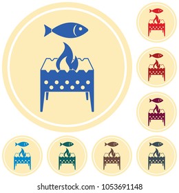 Brazier grill with fish icon. Vector illustration