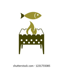 Brazier grill with fish icon. Vector illustration