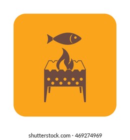 Brazier grill with fish icon. Vector illustration

