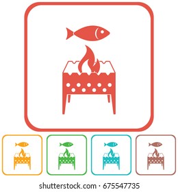 Brazier grill with fish icon. Vector illustration

