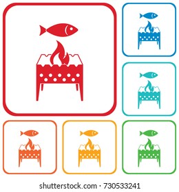 Brazier grill with fish icon. Vector illustration

