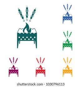 Brazier grill with kebab icon. Vector illustration