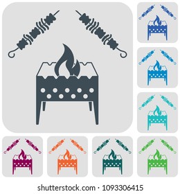 Brazier grill with kebab icon. Vector illustration


