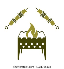 Brazier grill with kebab icon. Vector illustration

