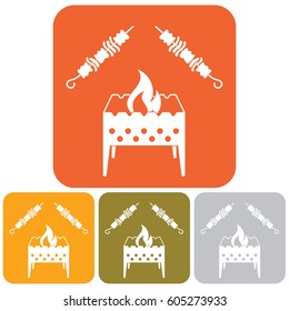 Brazier grill with kebab icon. Vector illustration

