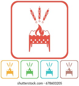 Brazier grill with kebab icon. Vector illustration

