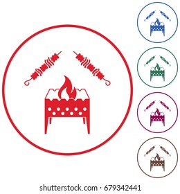 Brazier grill with kebab icon. Vector illustration

