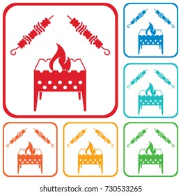 Brazier grill with kebab icon. Vector illustration

